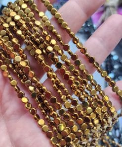 4 Mm Mercimek Hematit Dogal Tas Gold