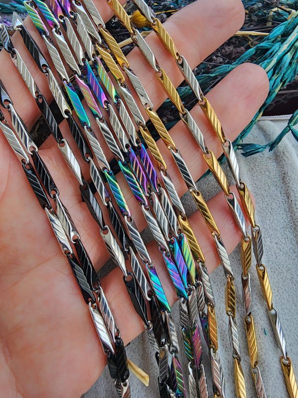 2.5x14 MM Çizgili Çubuk Çelik Takı Zinciri