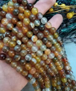 8 MM Küre Sarı Damarlı Akik Doğal Taş Dizisi