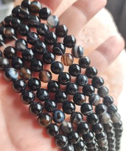 8 MM Küre Siyah Damarlı Akik Doğal Taş