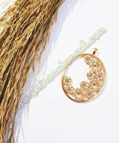 Zirkon Taşlı Gold Kaplama Oval Kolye Ucu