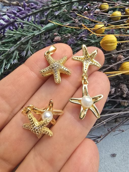 İncilii Çift Deniz Yıldızı Zirkon Taşlı Charm